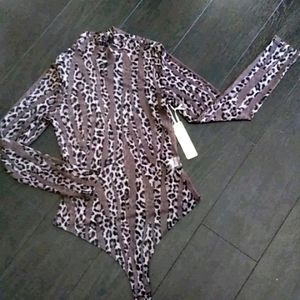 iris Brown Leopard-Print Long Sleeve Bodysuit